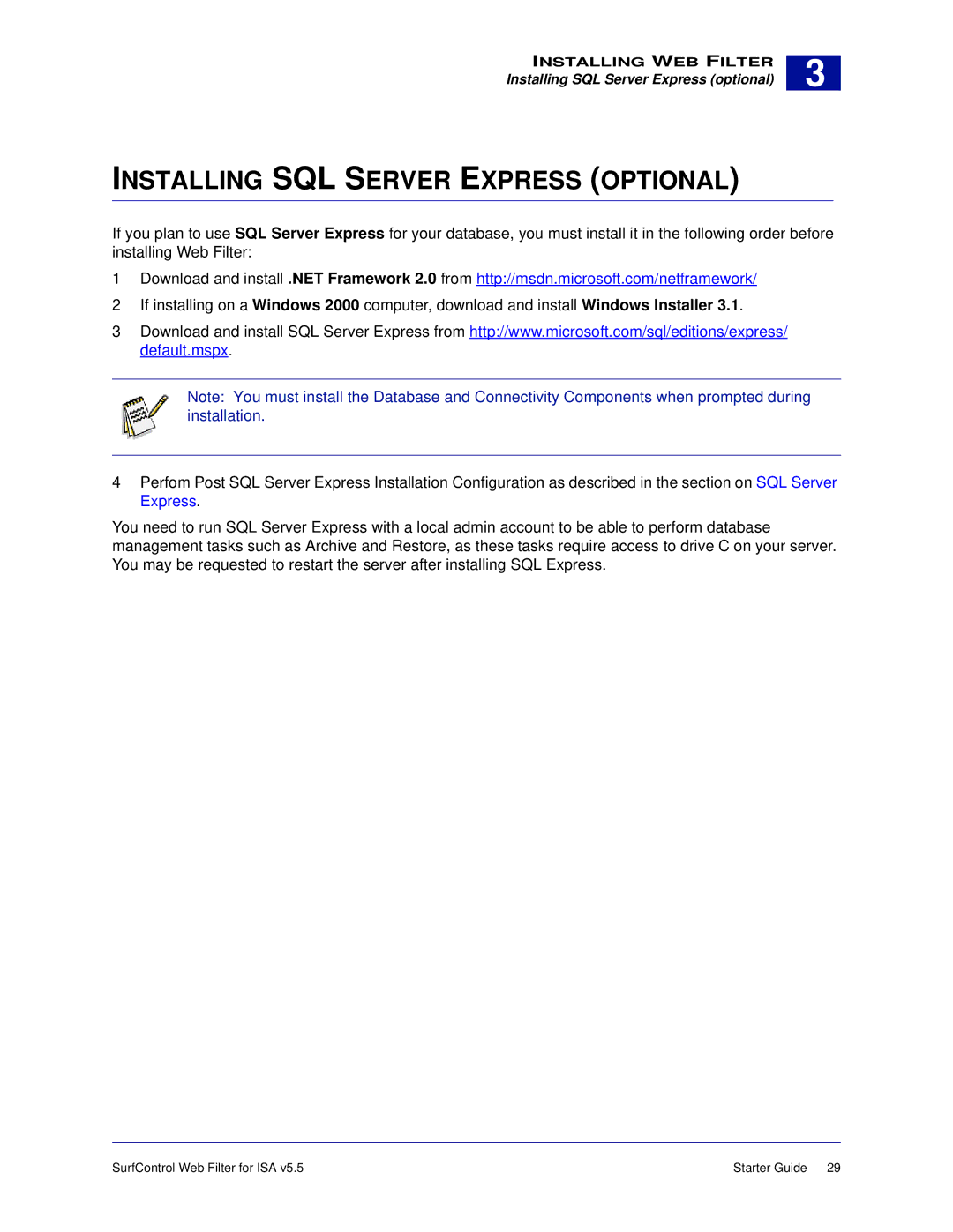 Surf Control v5.5 manual Installing SQL Server Express Optional 