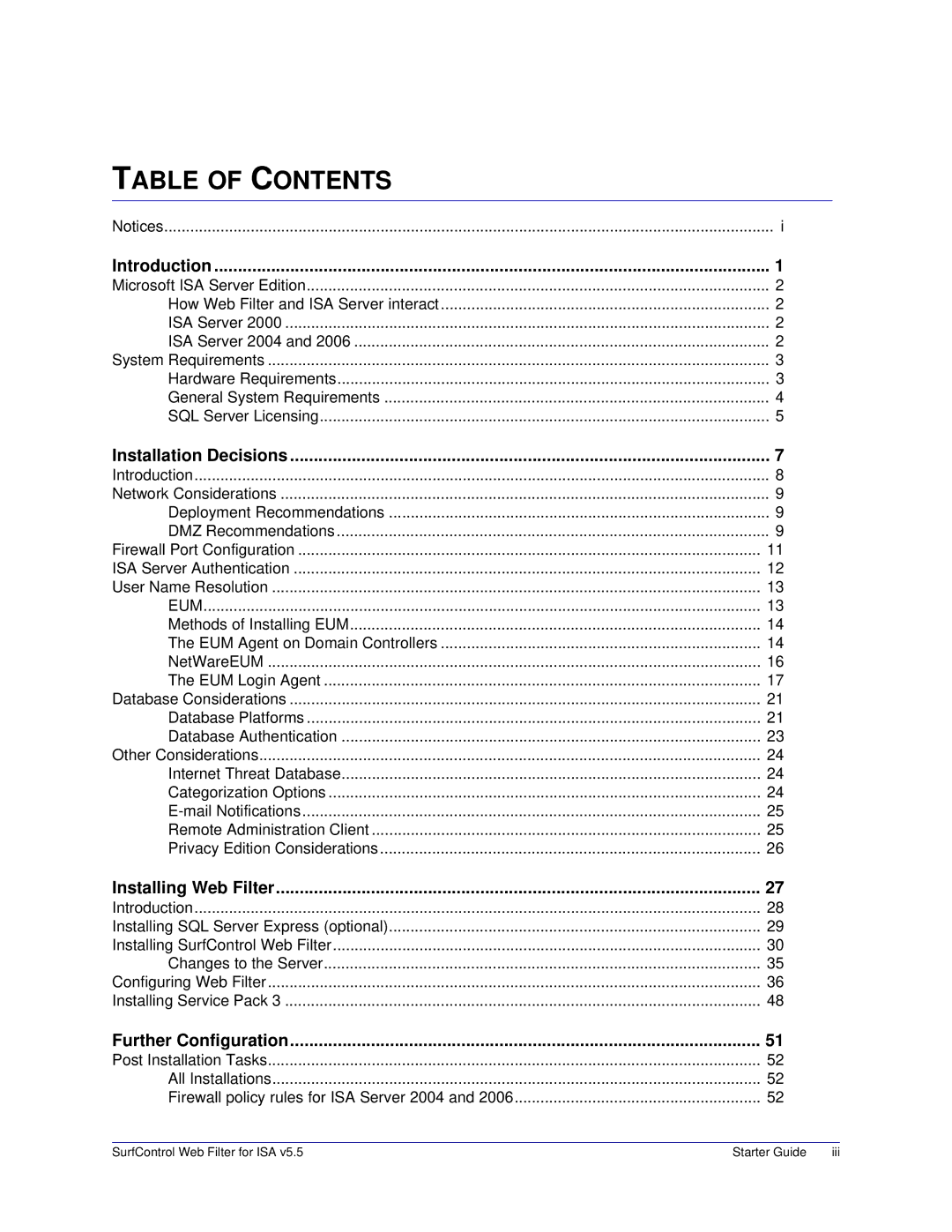 Surf Control v5.5 manual Table of Contents 