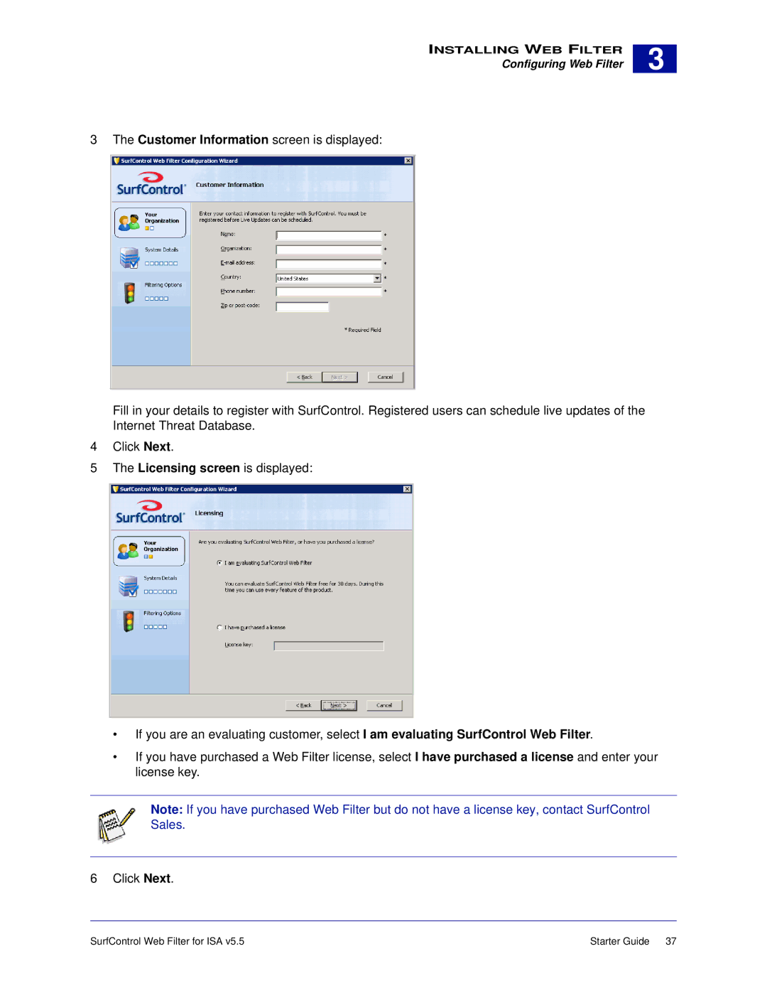 Surf Control v5.5 manual Configuring Web Filter 