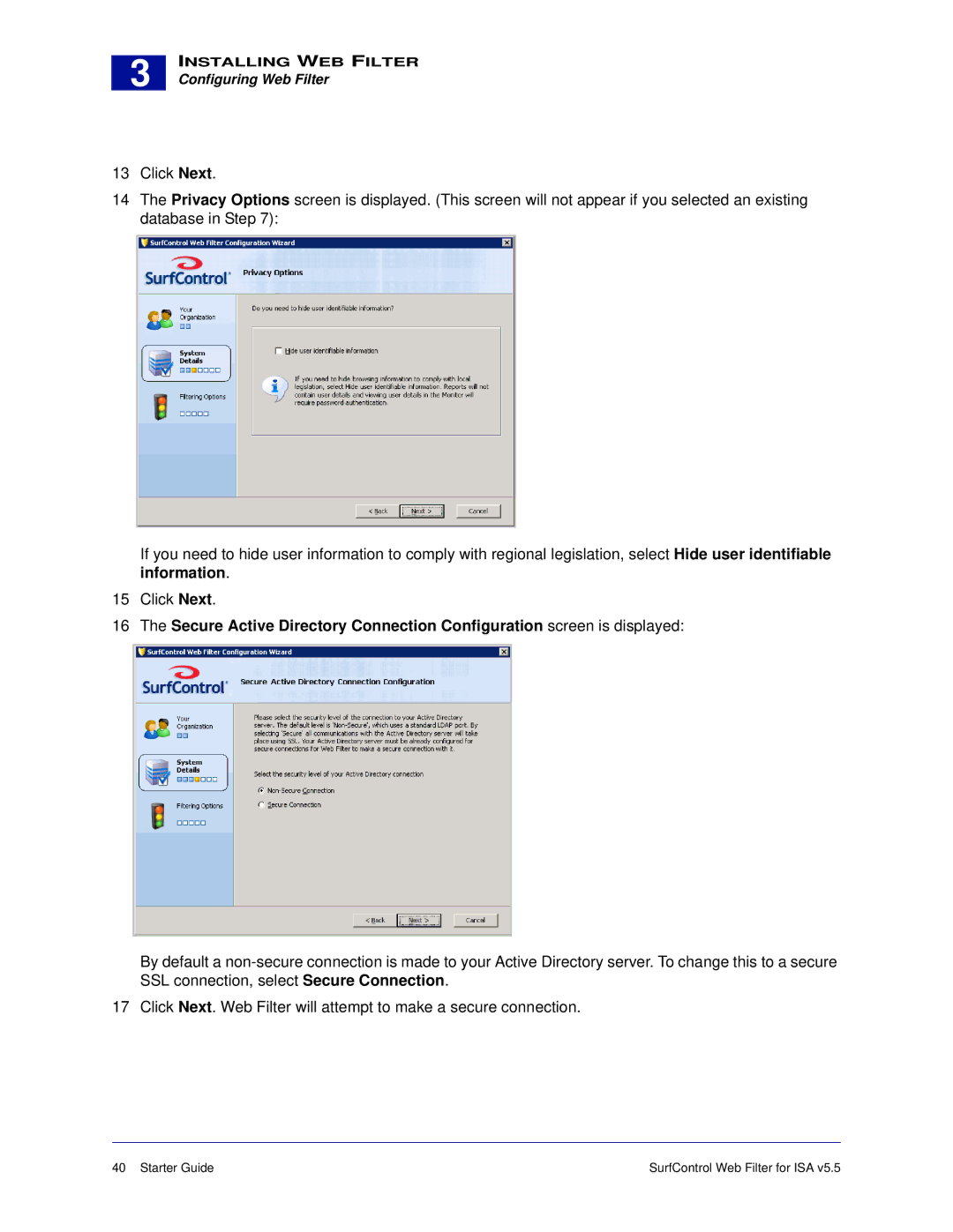 Surf Control v5.5 manual Configuring Web Filter 