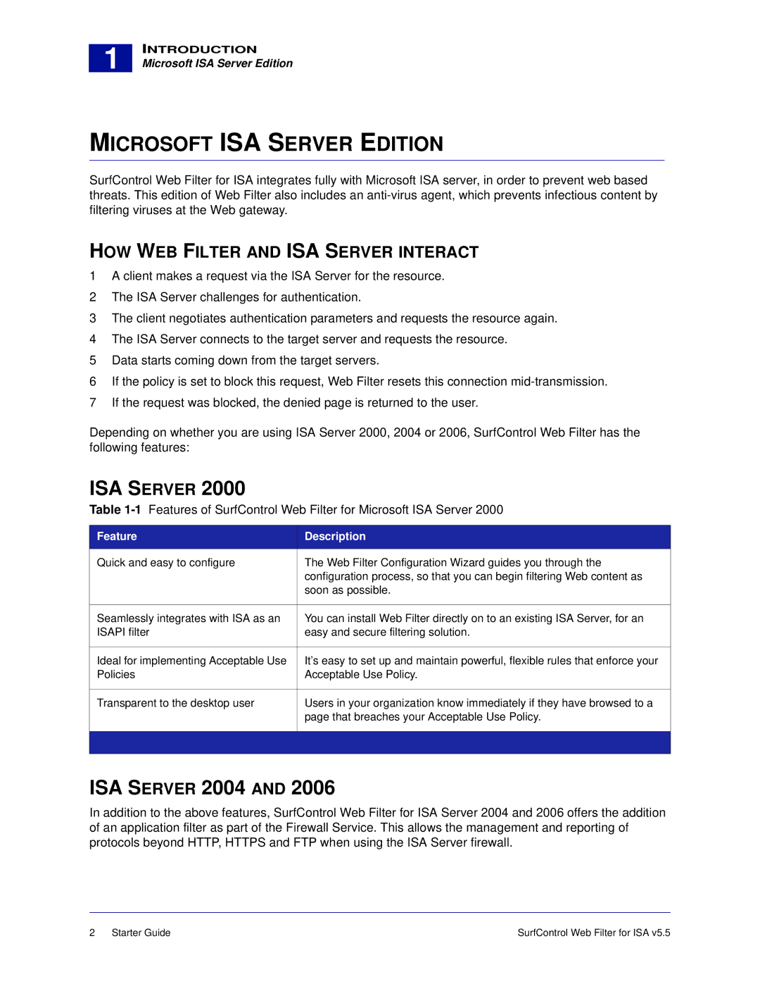 Surf Control v5.5 manual Microsoft ISA Server Edition, HOW WEB Filter and ISA Server Interact 