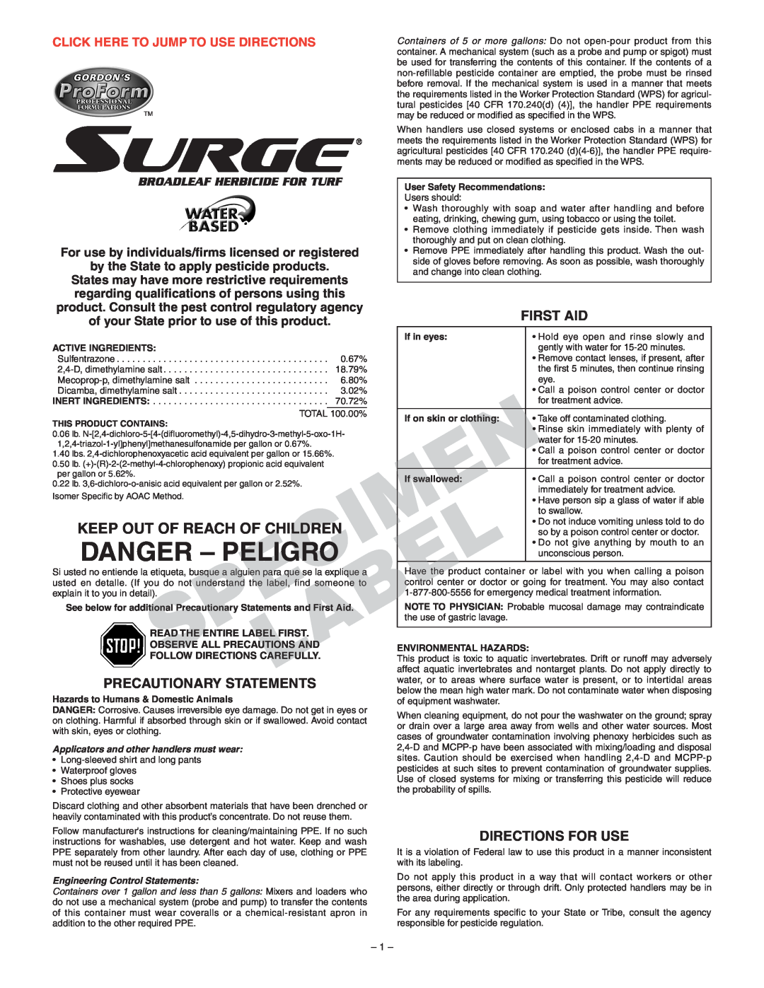 Surge Water Broadleaf Herbicide For Turf manual 