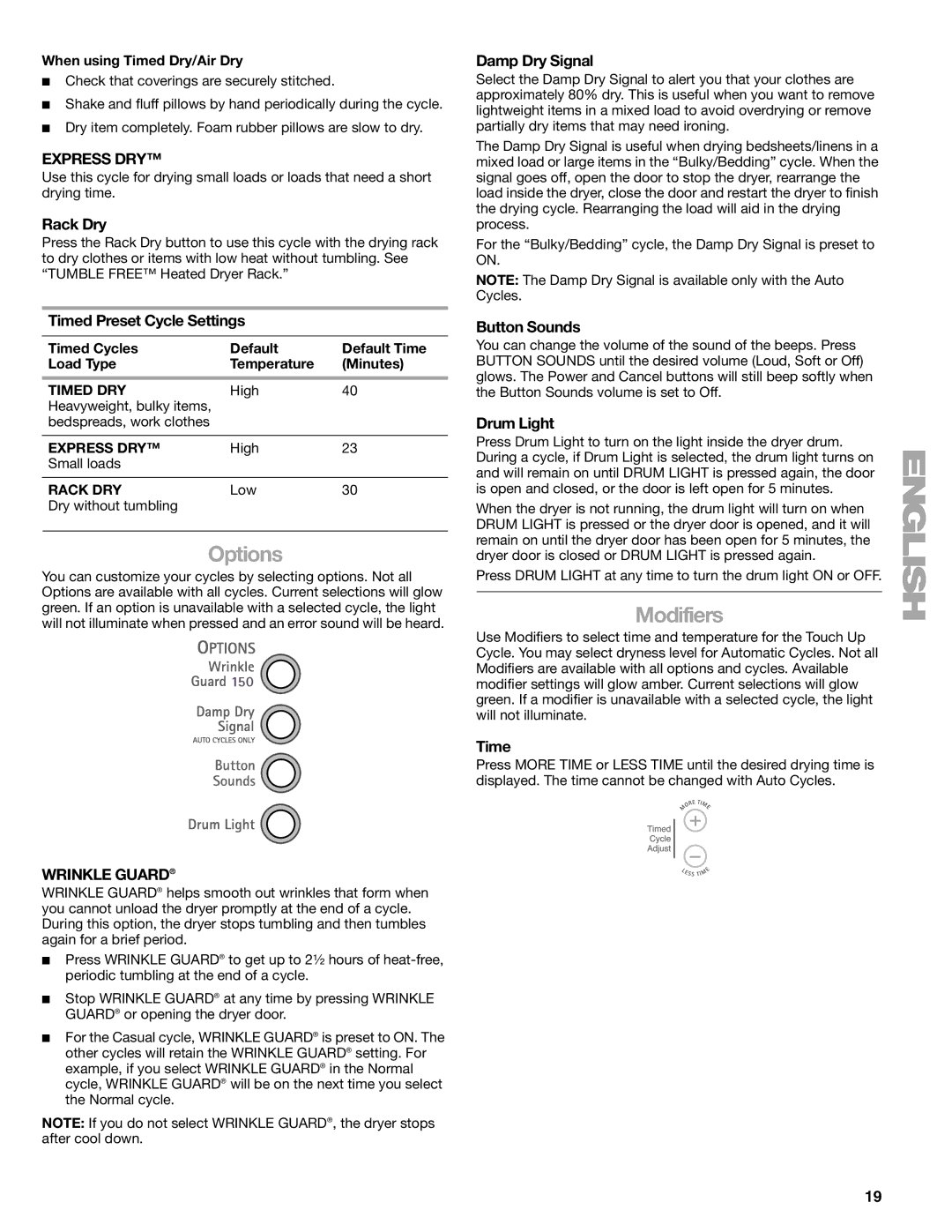 Suunto 110.9772 manual Options, Modifiers 