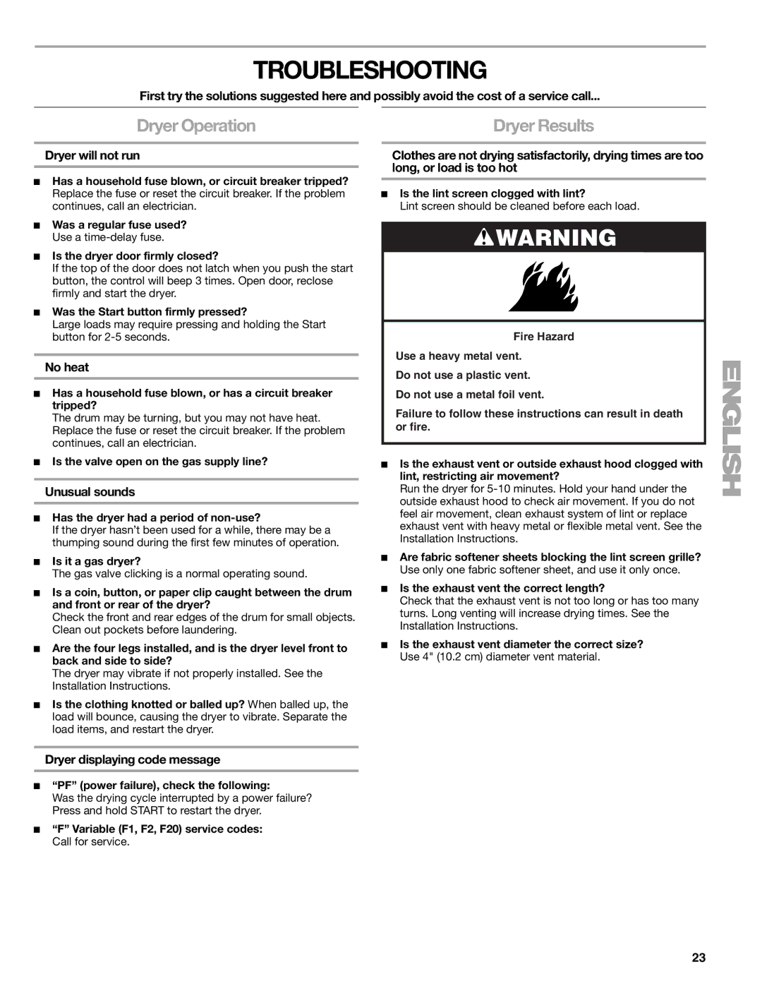 Suunto 110.9772 manual Troubleshooting, Dryer Operation 