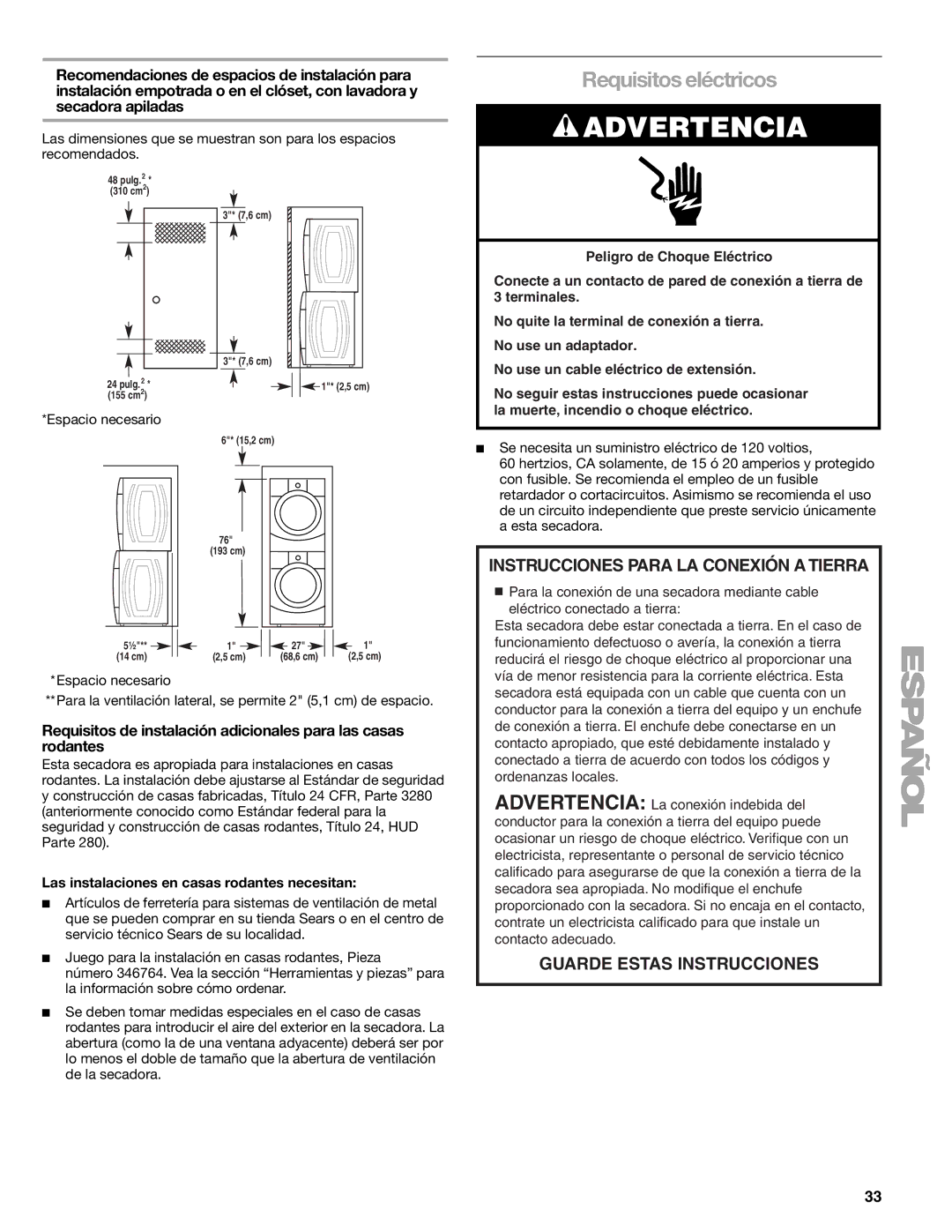 Suunto 110.9772 manual Requisitos eléctricos, Las instalaciones en casas rodantes necesitan 