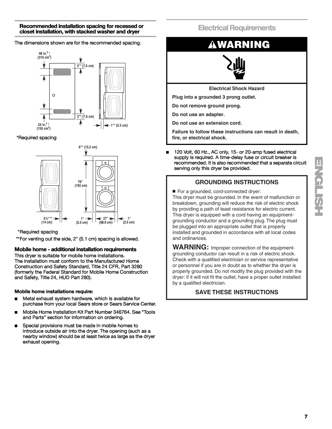 Suunto 110.9772 Electrical Requirements, Grounding Instructions, Save These Instructions, Do not use an extension cord 