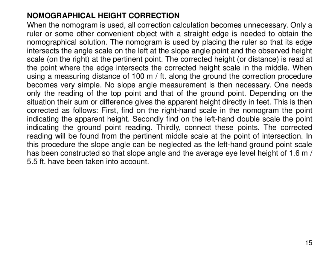 Suunto 1520, PM5 manual Nomographical Height Correction 