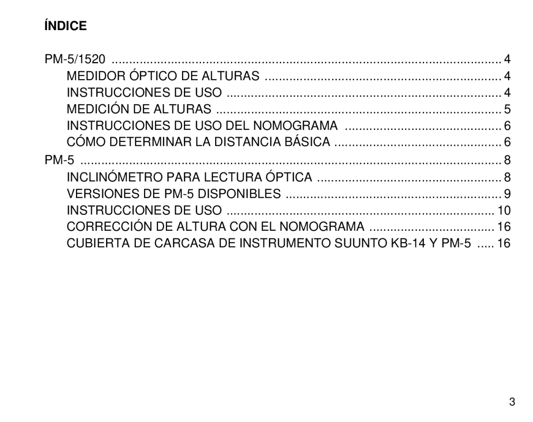 Suunto PM5, 1520 manual Índice 