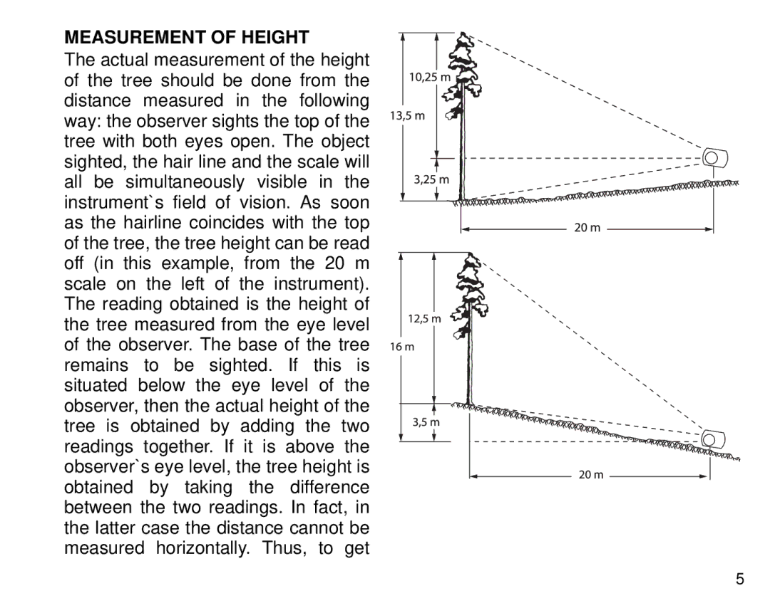 Suunto 1520, PM5 manual Measurement of Height 