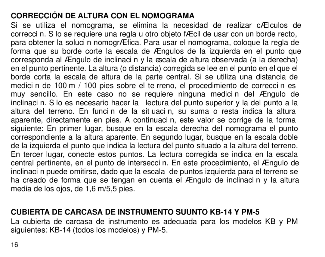 Suunto 1520, PM5 manual Corrección DE Altura CON EL Nomograma, Cubierta DE Carcasa DE Instrumento Suunto KB-14 Y PM-5 