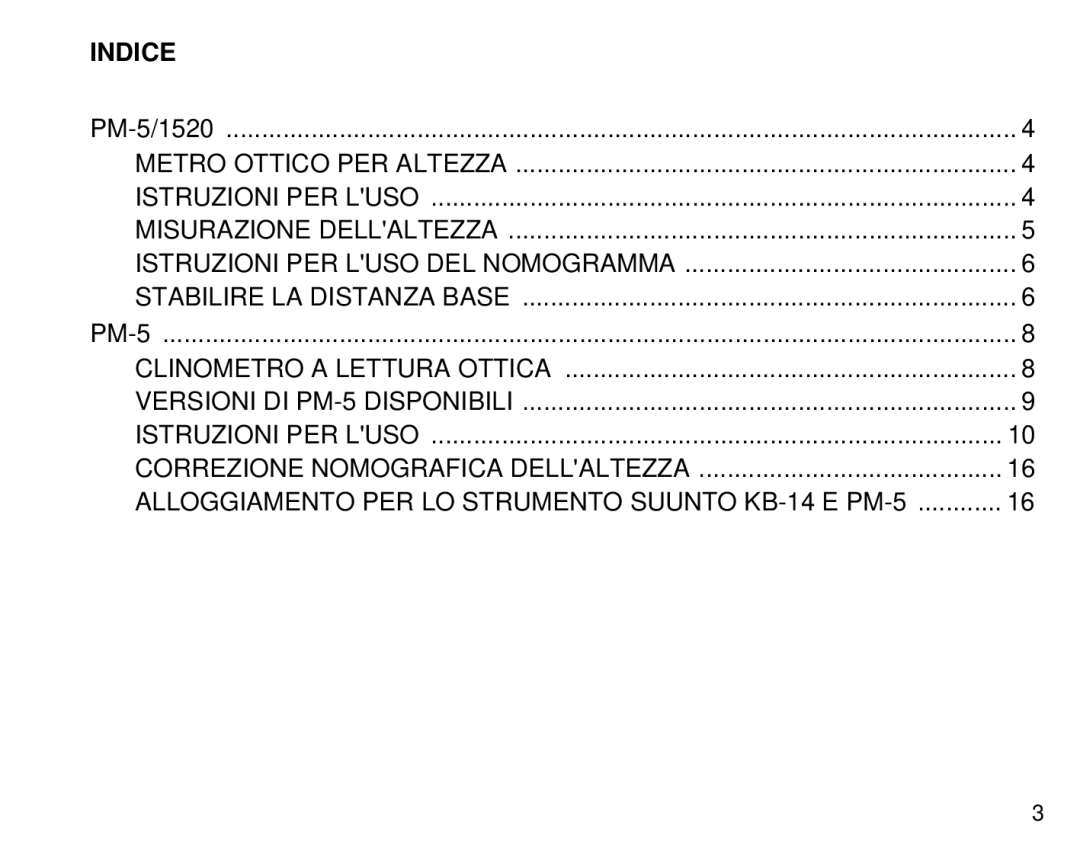 Suunto 1520, PM5 manual Indice 