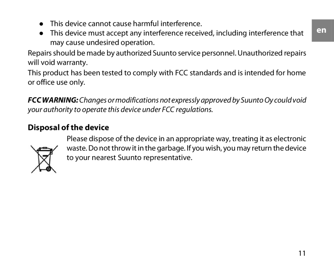 Suunto Comfort Belt manual Disposal of the device 