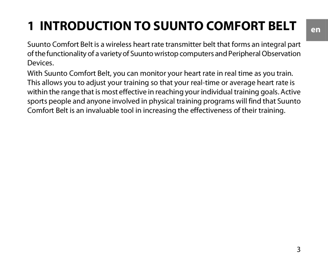 Suunto manual Introduction to Suunto Comfort Belt en 