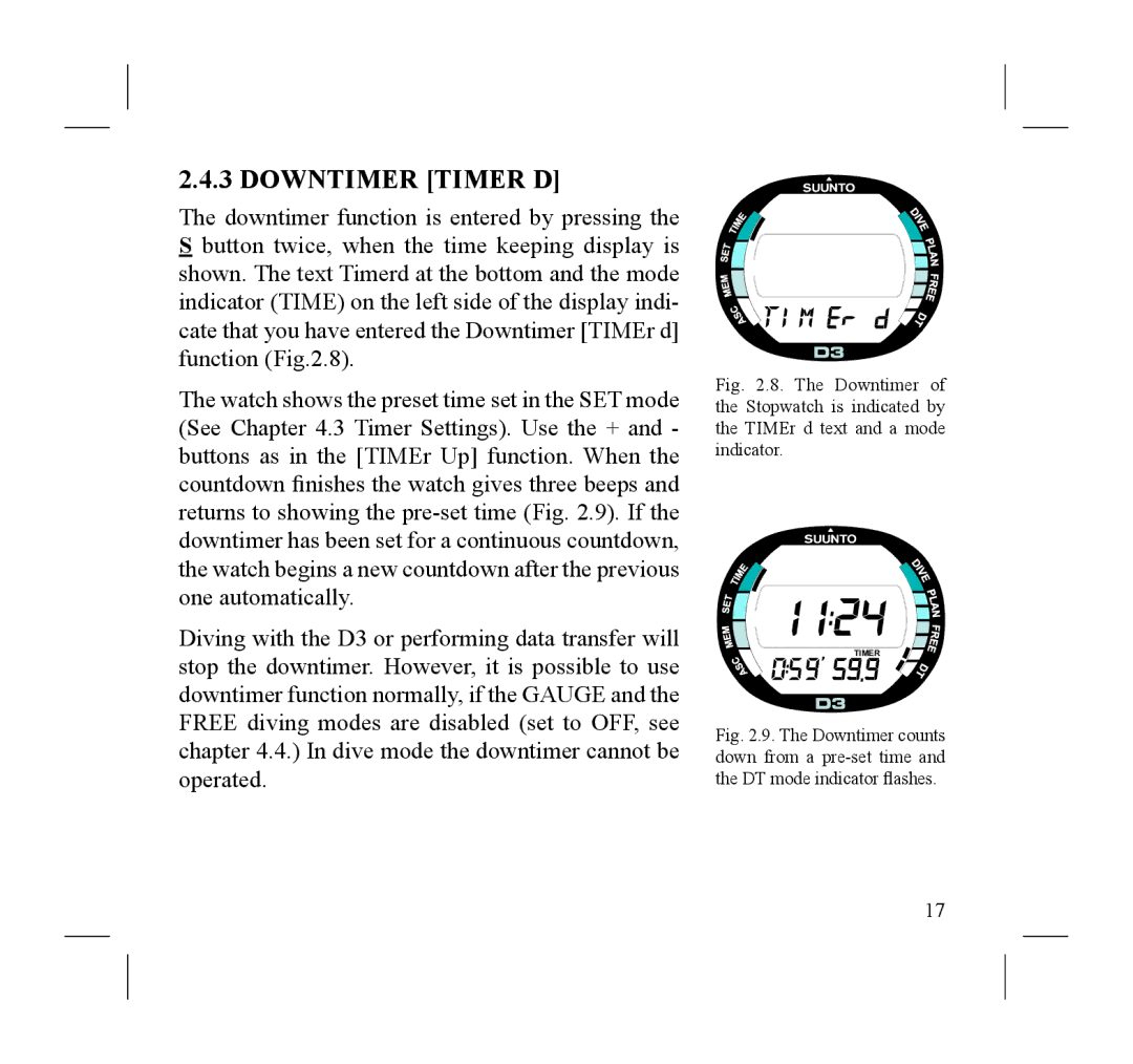 Suunto D3 manual Downtimer Timer D 