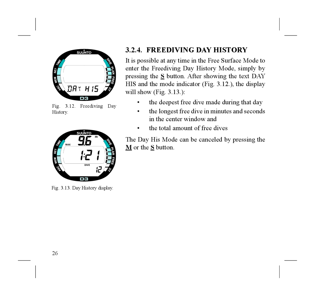 Suunto D3 manual Freediving DAY History, Freediving Day History 