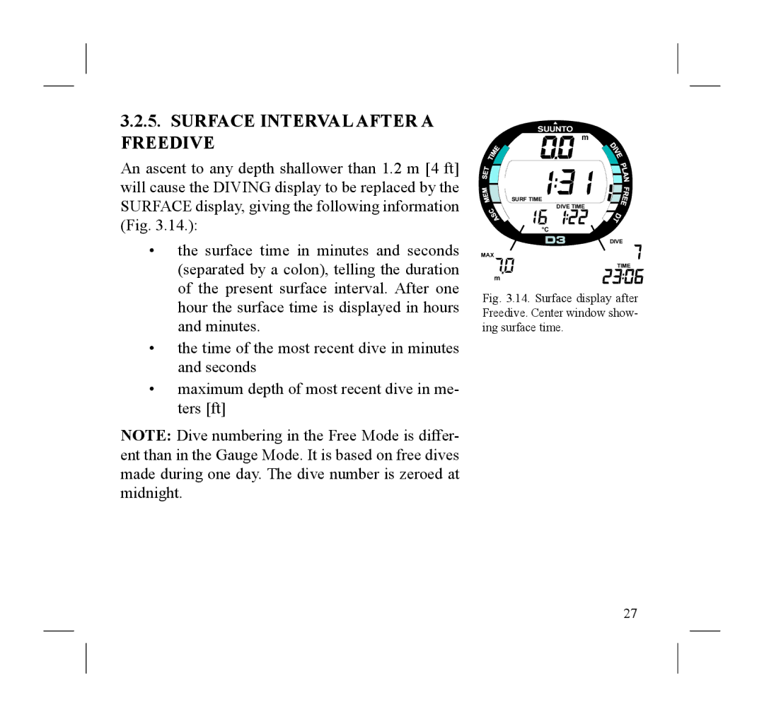 Suunto D3 manual Surface Interval After a Freedive 