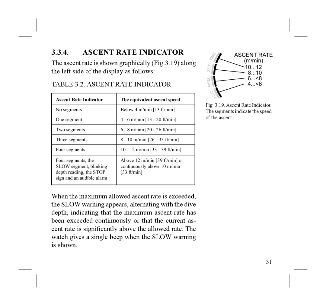 Suunto D3 manual Ascent Rate Indicator 