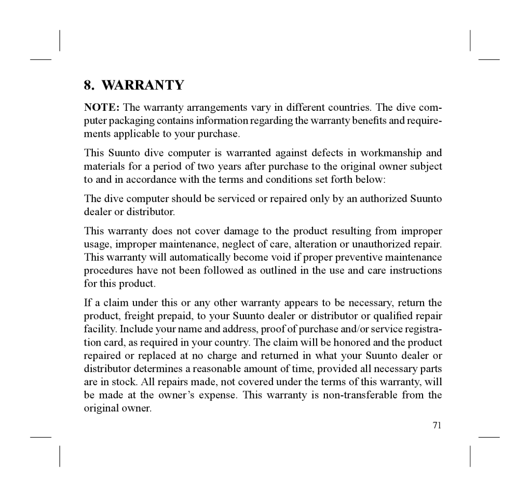 Suunto D3 manual Warranty 