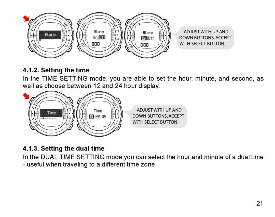 Suunto D4 manual Setting the time, Setting the dual time 