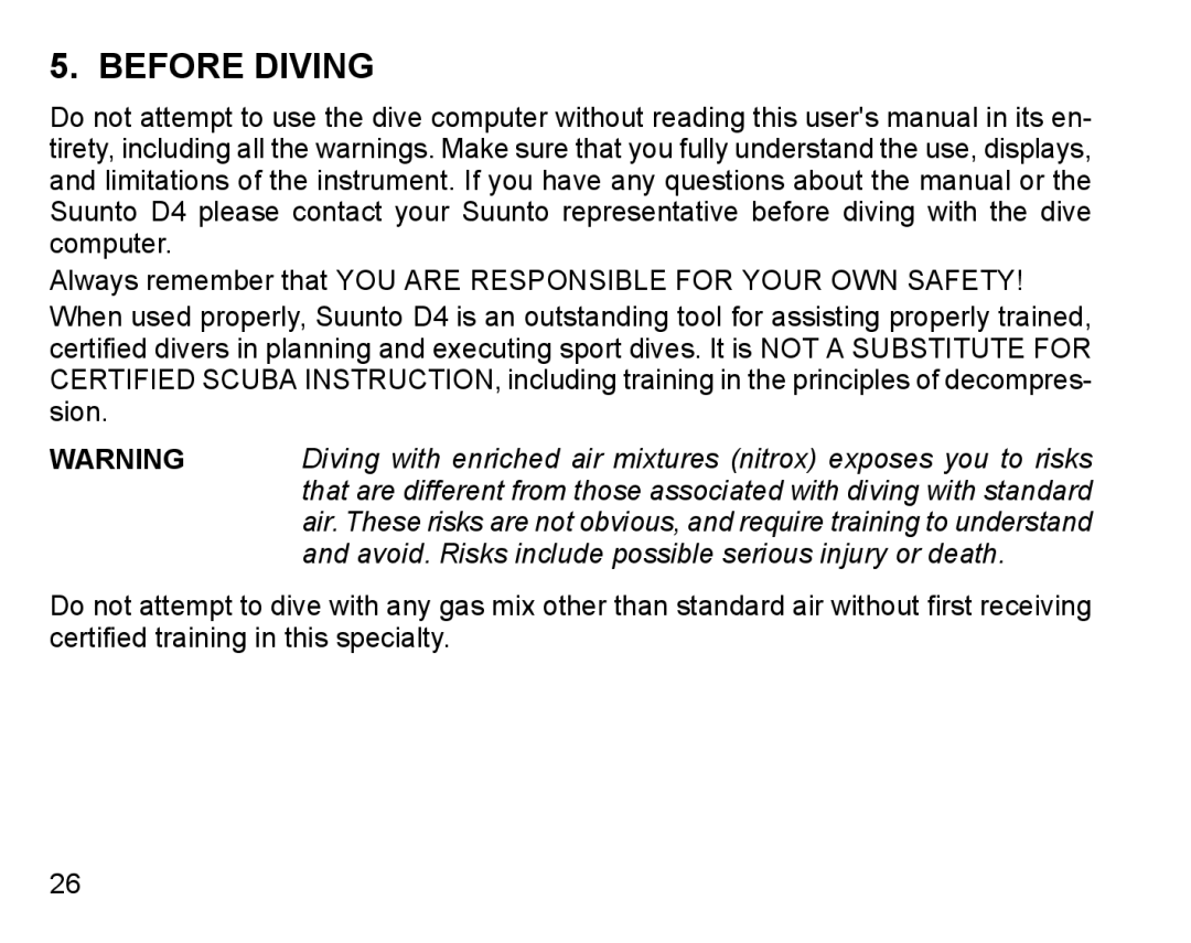 Suunto D4 manual Before Diving 