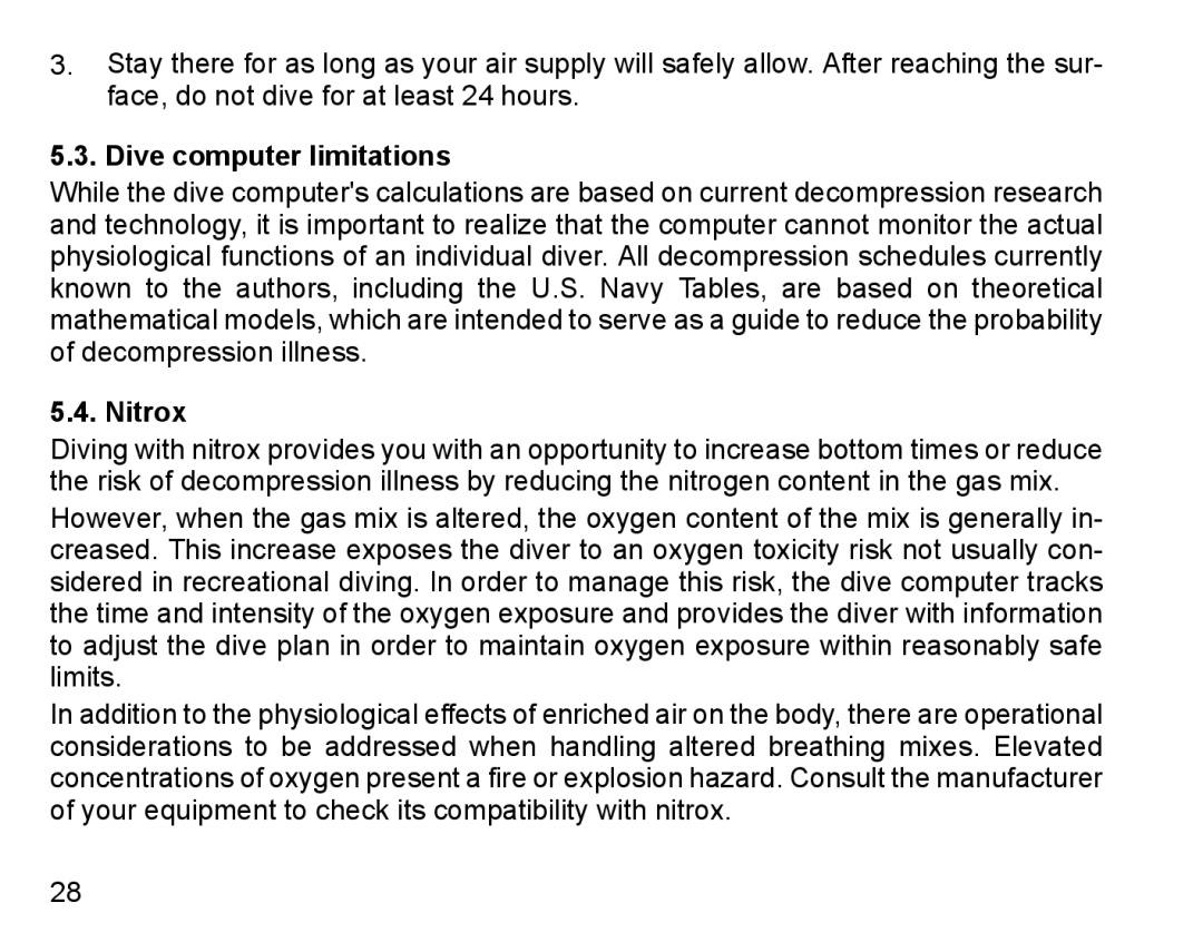 Suunto D4 manual Dive computer limitations, Nitrox 