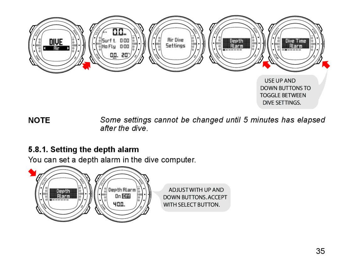 Suunto D4 manual Setting the depth alarm 