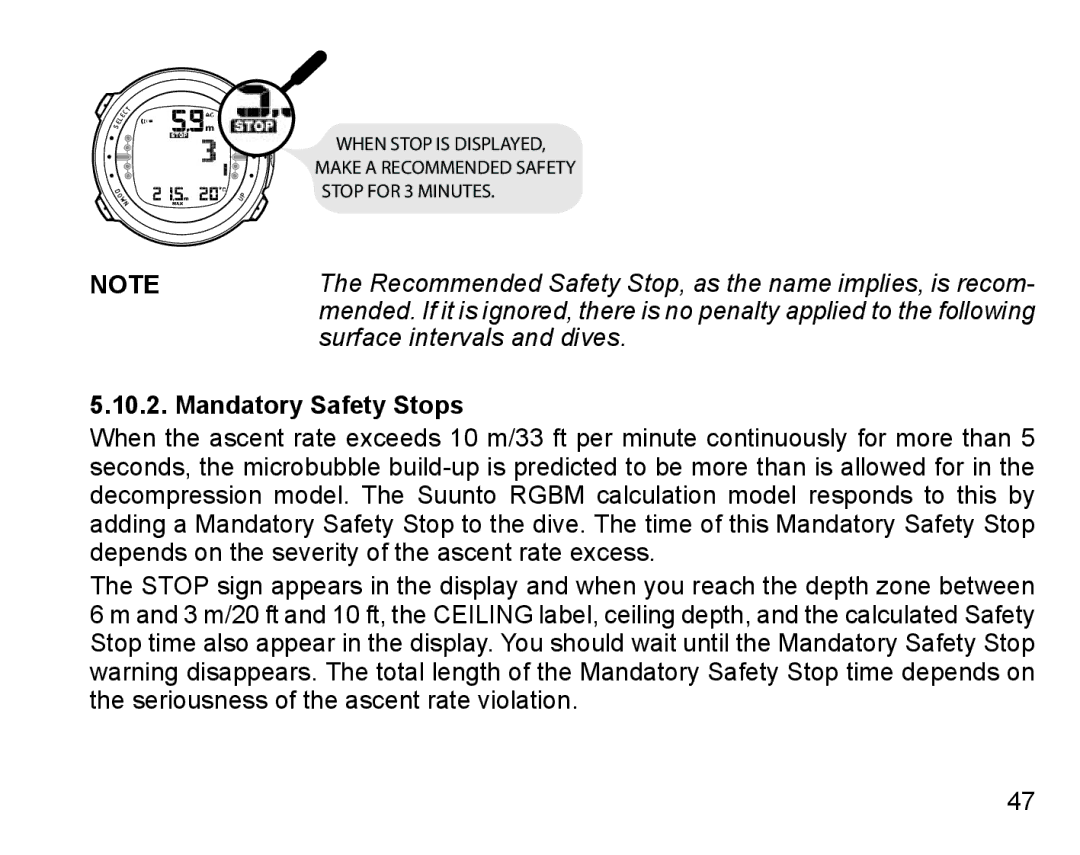 Suunto D4 manual Mandatory Safety Stops 