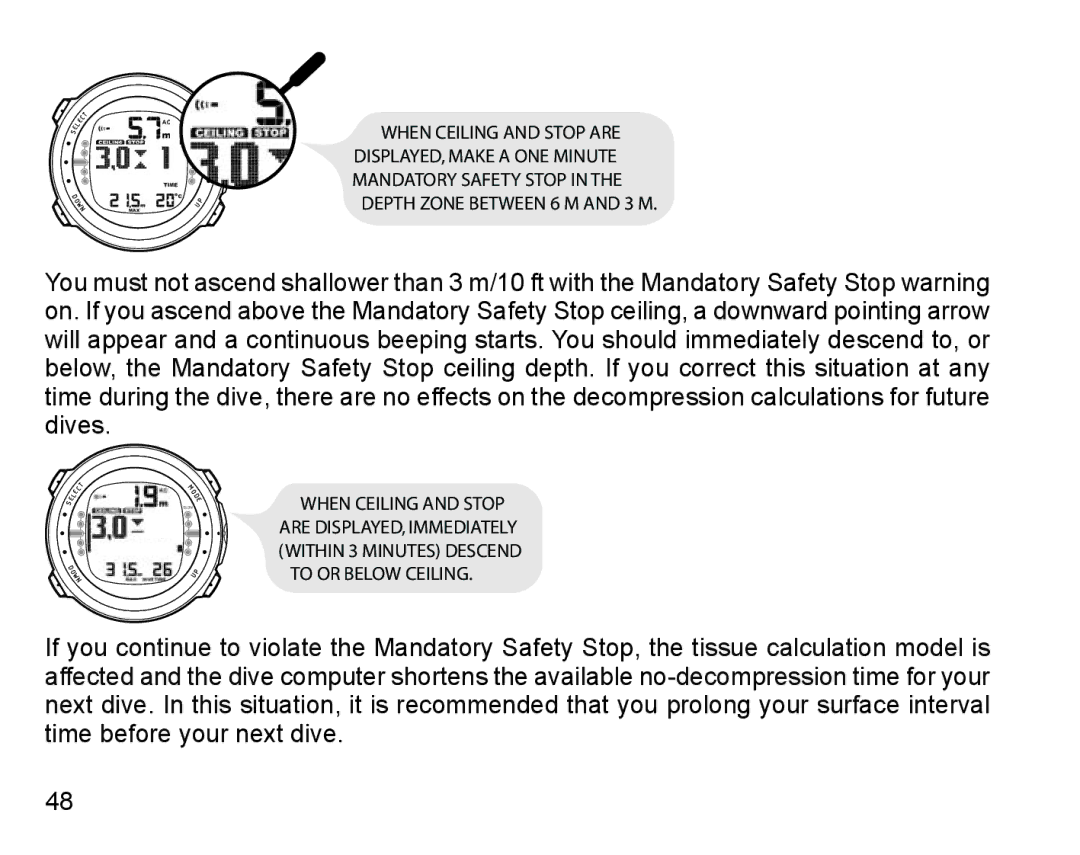 Suunto D4 manual To or below Ceiling 