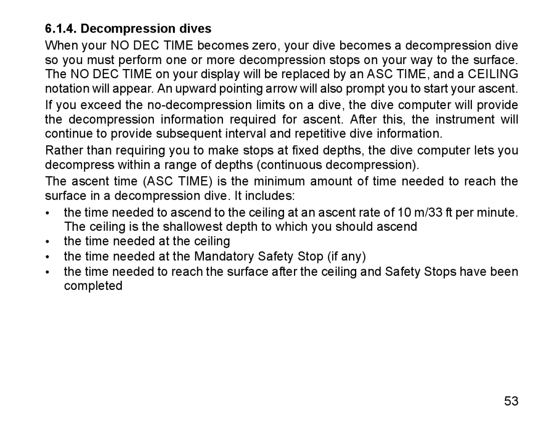 Suunto D4 manual Decompression dives 