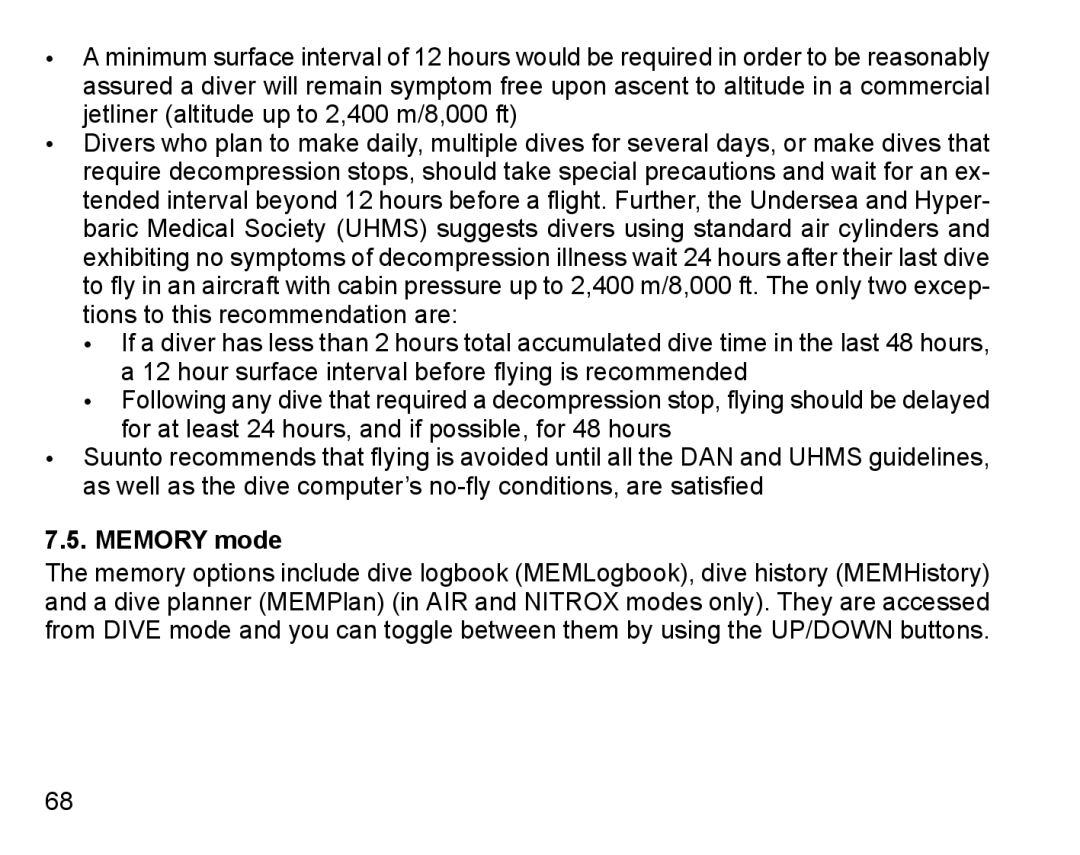 Suunto D4 manual Memory mode 