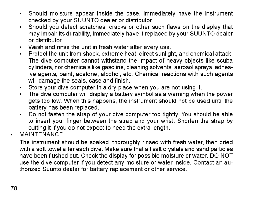 Suunto D4 manual Maintenance 