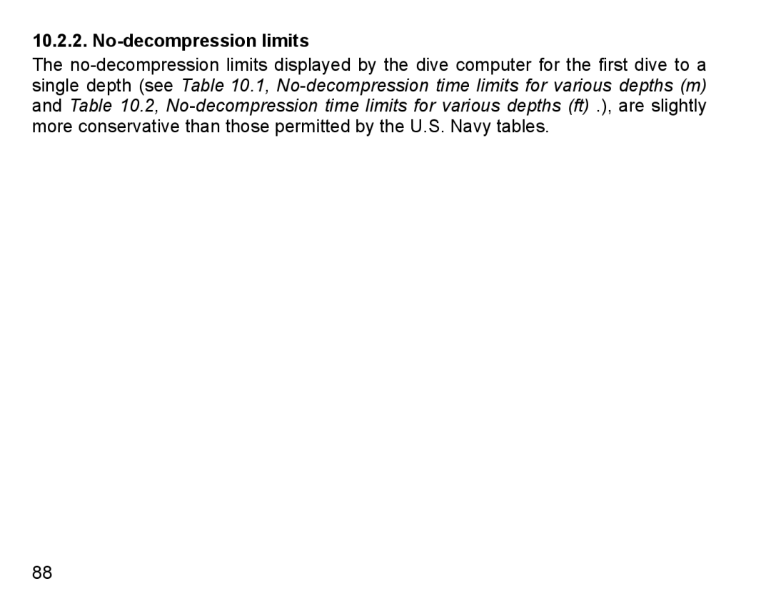 Suunto D4 manual No-decompression limits 