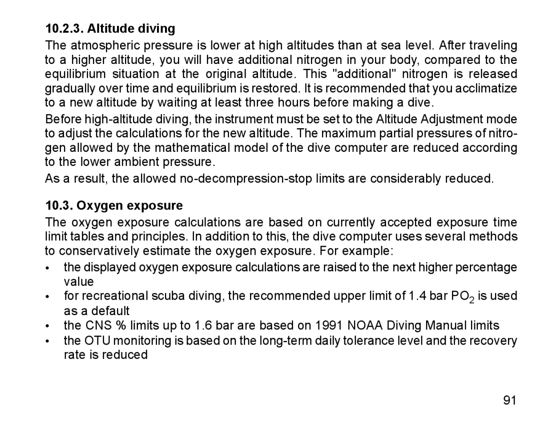 Suunto D4 manual Altitude diving, Oxygen exposure 