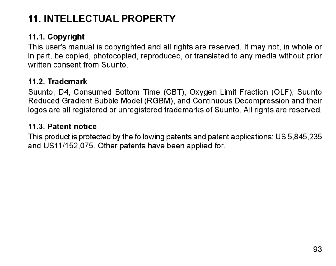 Suunto D4 manual Intellectual Property, Copyright Trademark, Patent notice 