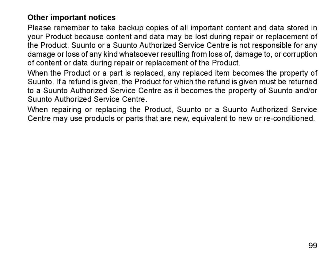 Suunto D4 manual Other important notices 