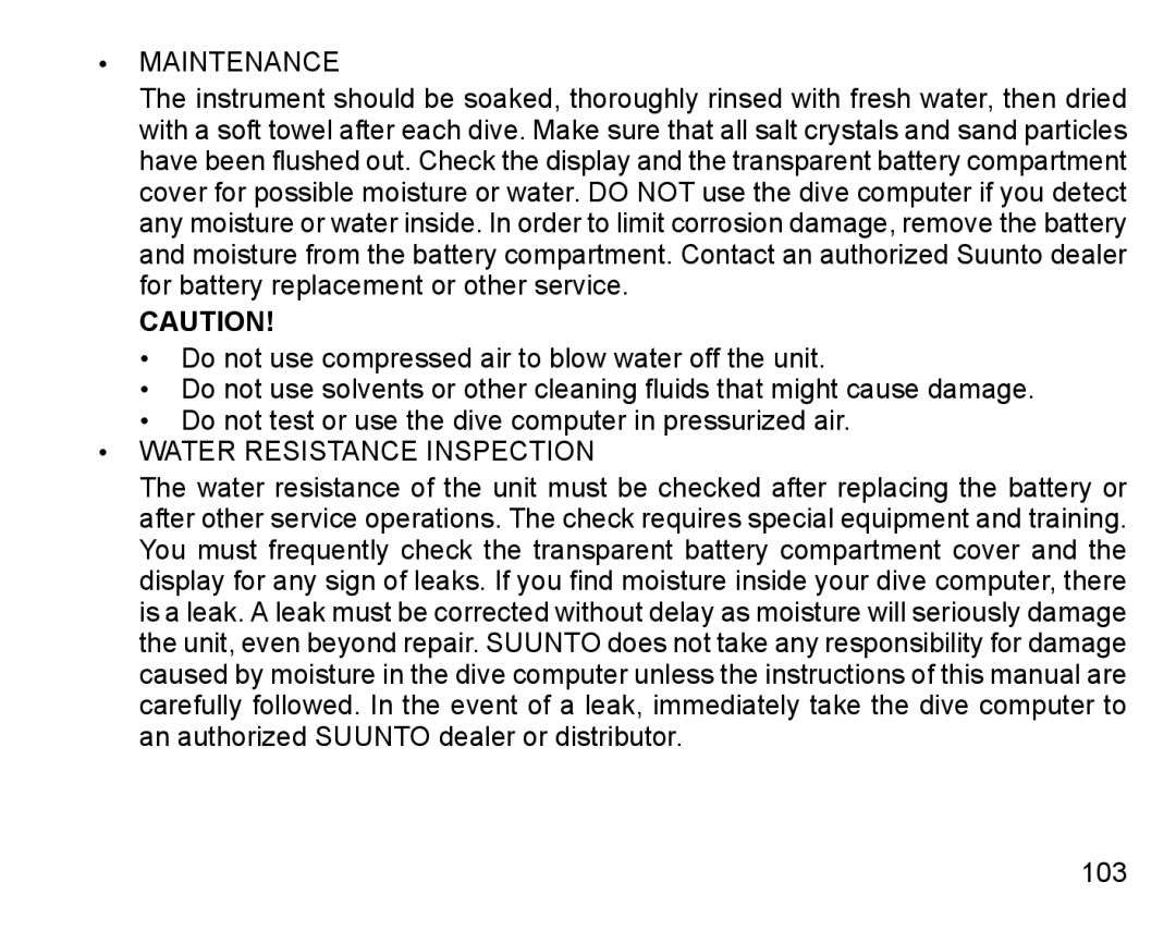 Suunto D6I manual Maintenance 