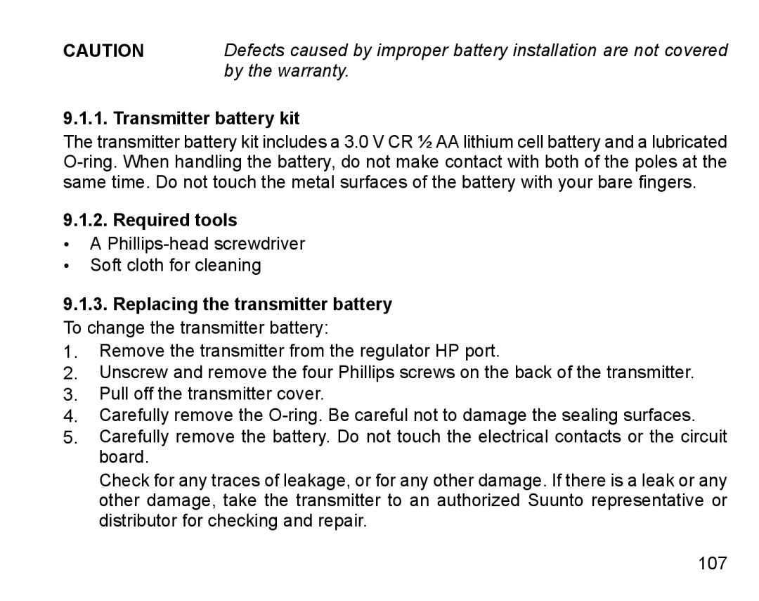 Suunto D6I manual Transmitter battery kit, Required tools 