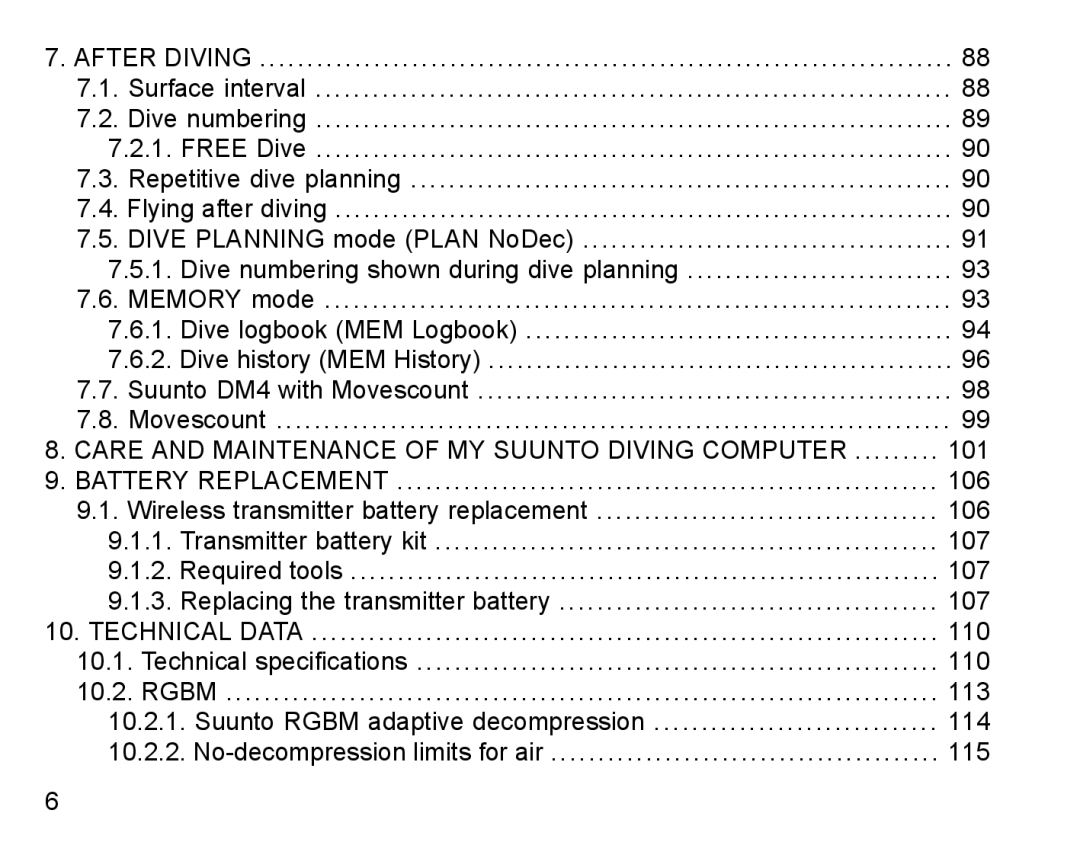 Suunto D6I manual Care and Maintenance of MY Suunto Diving Computer 