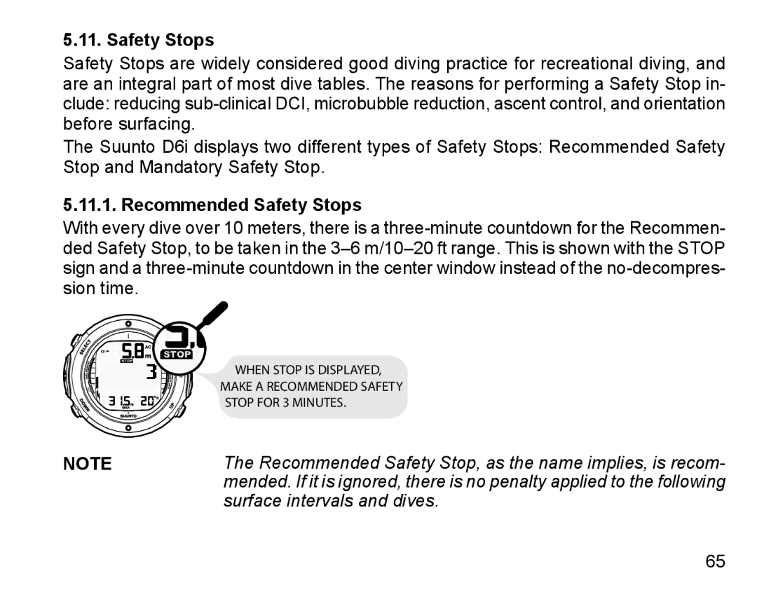 Suunto D6I manual Recommended Safety Stops, Surface intervals and dives 