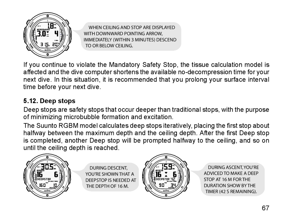 Suunto D6I manual Deep stops, During Descent 