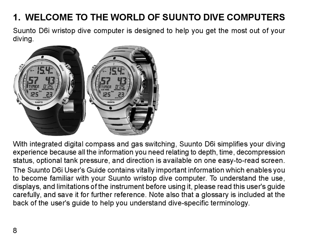 Suunto D6I manual Welcome to the World of Suunto Dive Computers 