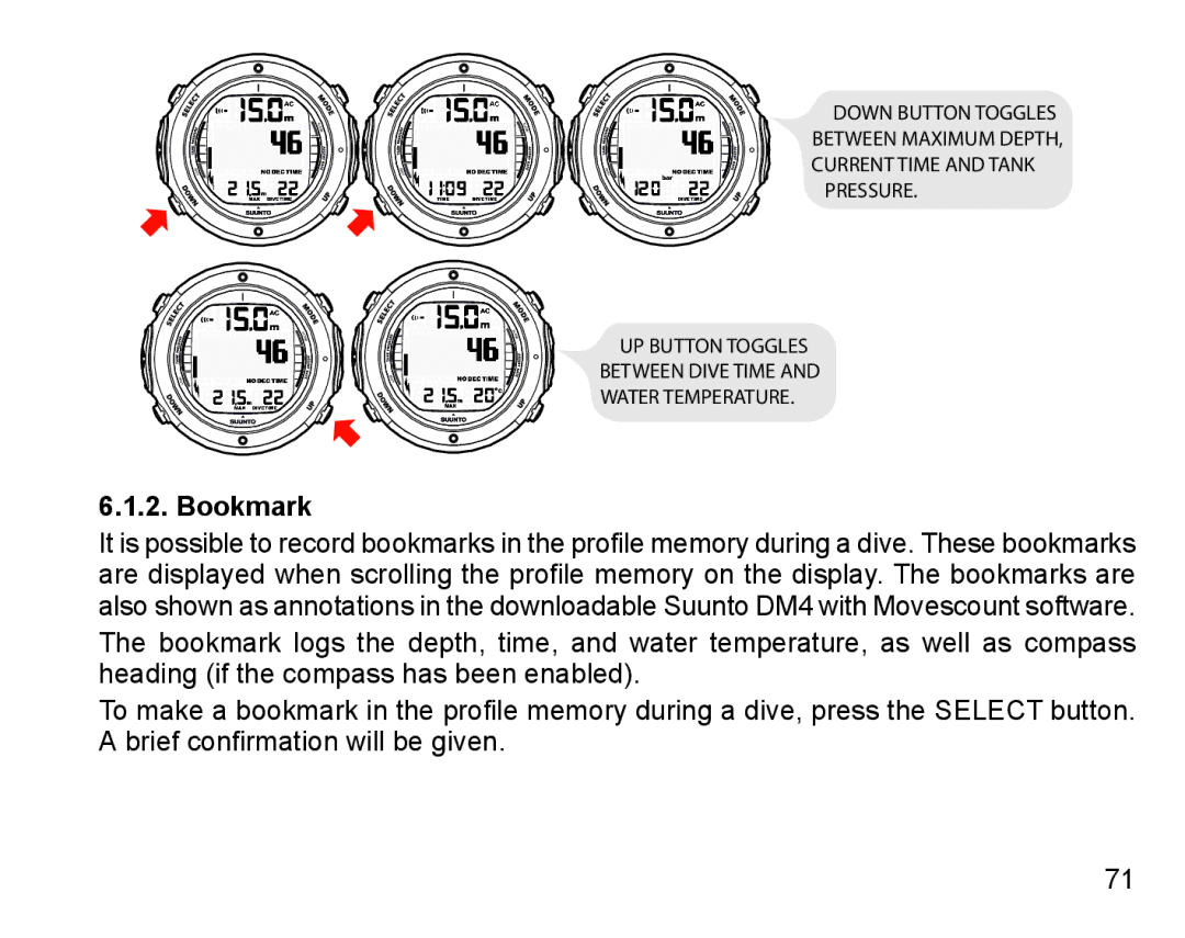 Suunto D6I manual Bookmark 