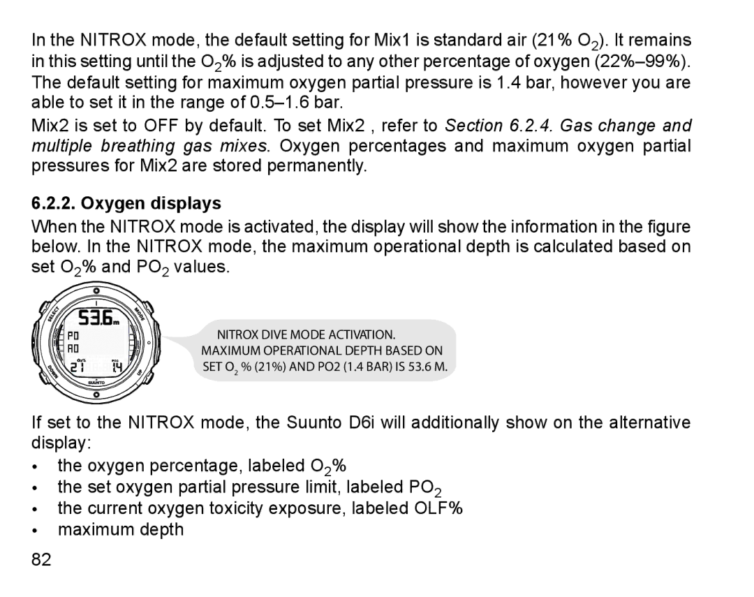 Suunto D6I manual Oxygen displays 