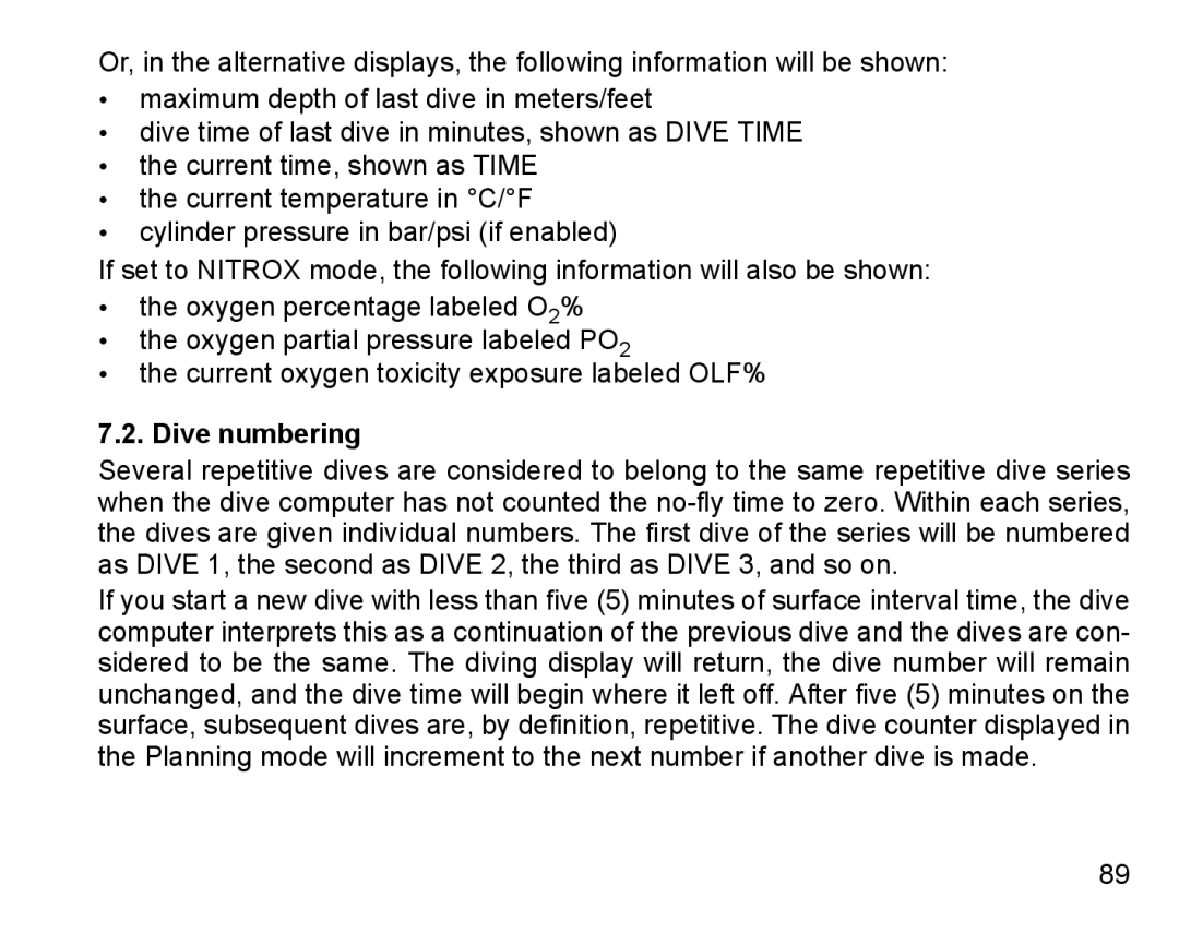 Suunto D6I manual Dive numbering 