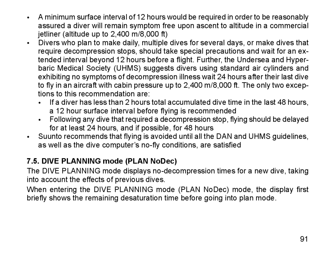 Suunto D6I manual Dive Planning mode Plan NoDec 