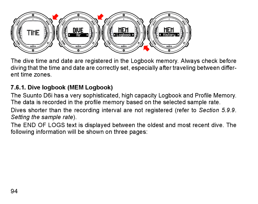 Suunto D6I manual Dive logbook MEM Logbook 