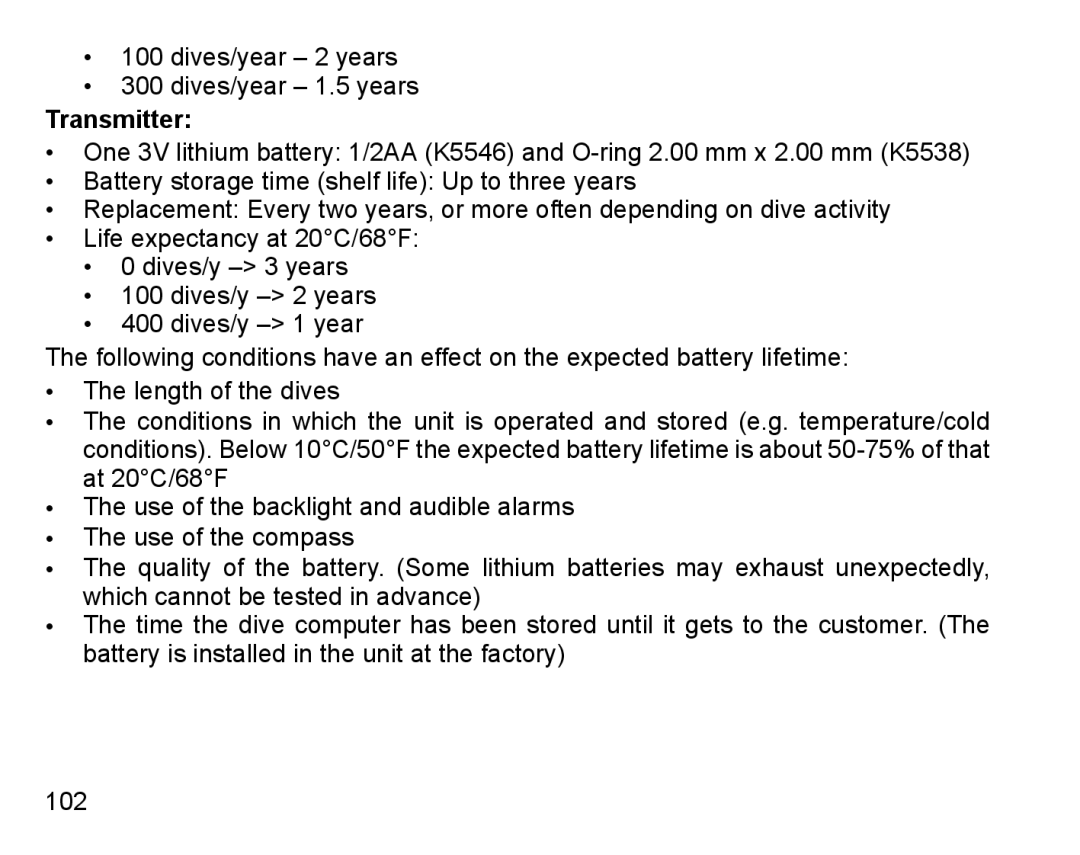 Suunto D9 manual Dives/year 2 years Dives/year 1.5 years 