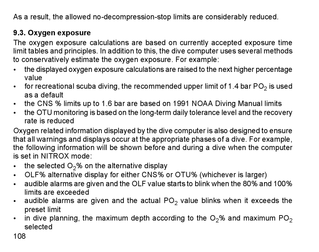 Suunto D9 manual Oxygen exposure 