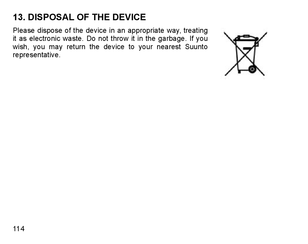 Suunto D9 manual Disposal of the Device 