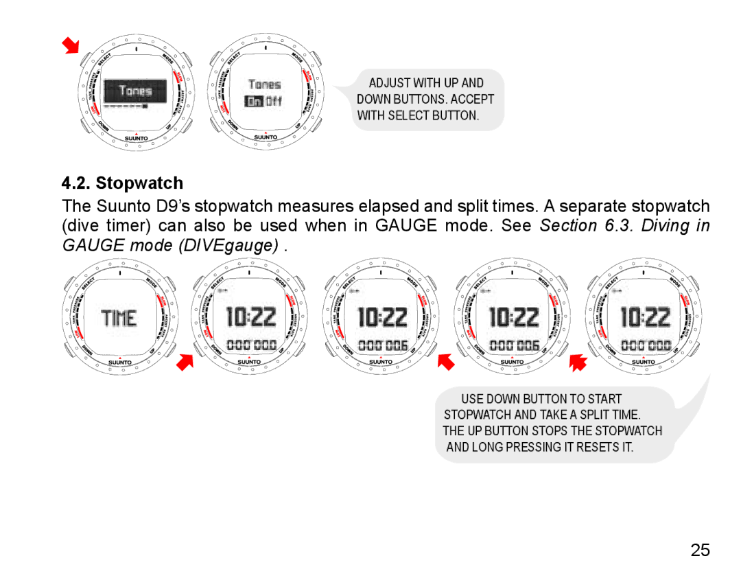 Suunto D9 manual Stopwatch 